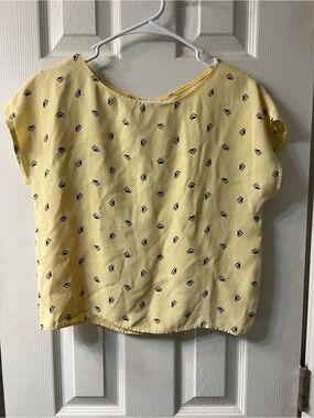 Vintage Kips Bay Yellow Geometric Blouse Girls XL Made in USA 80s Retro